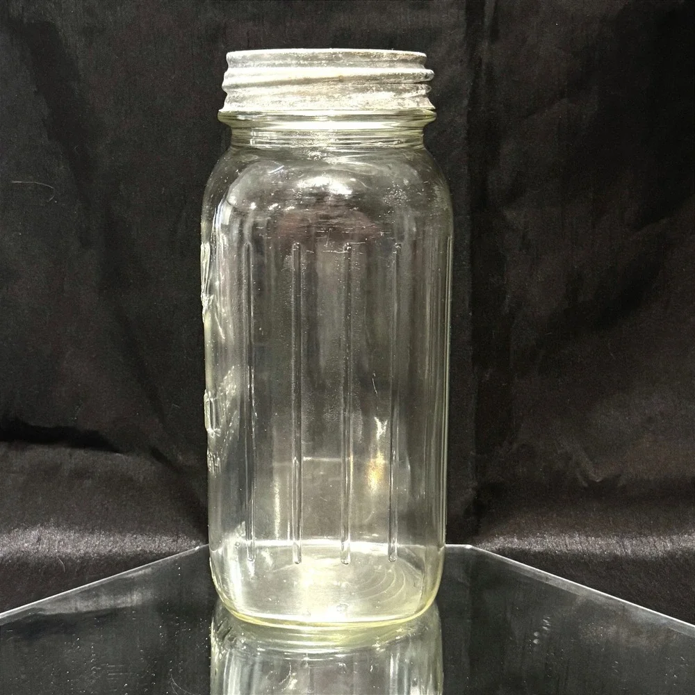 Vintage Ball Special Wide Mouth Half Gallon Mason Jar 64oz Ribbed Glass Zinc Lid